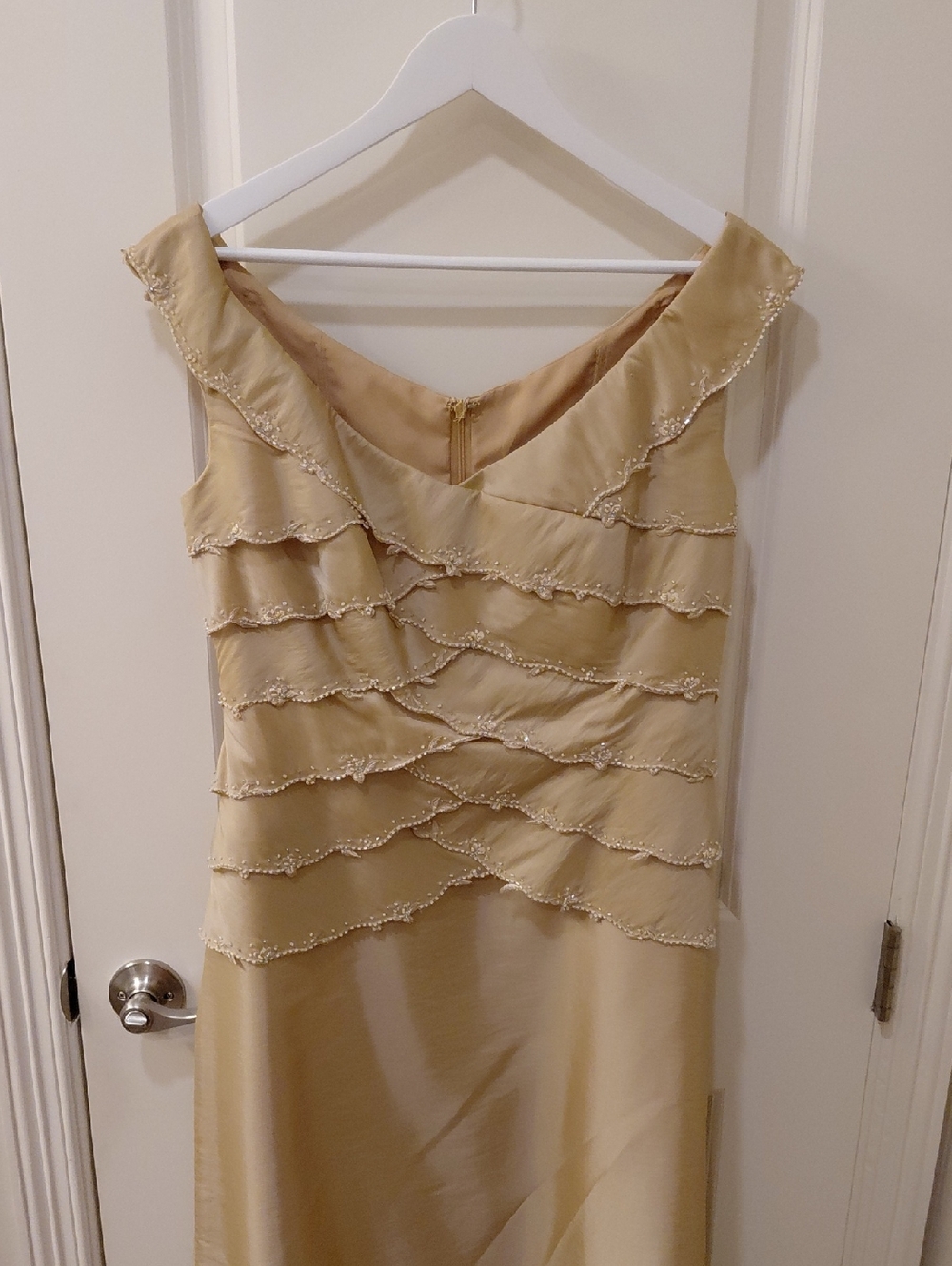 Jade Beaded Ruffle Satin Dress - Cream